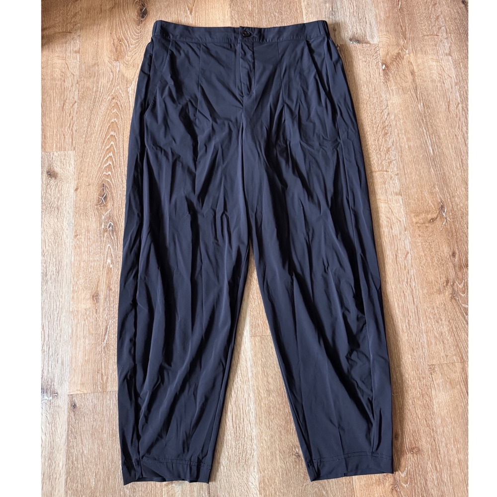 Ruti Black Tapered Travel Pants Women Size 12 High Rise Stretch Pleated
